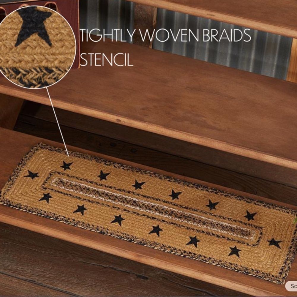 Country Star Farmhouse Jute Braided Stair Tread or Table Runner Rustic Primitive - Picture 4 of 4